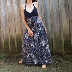Navy Floral Halter Maxi Dress from Boston Proper, Size M